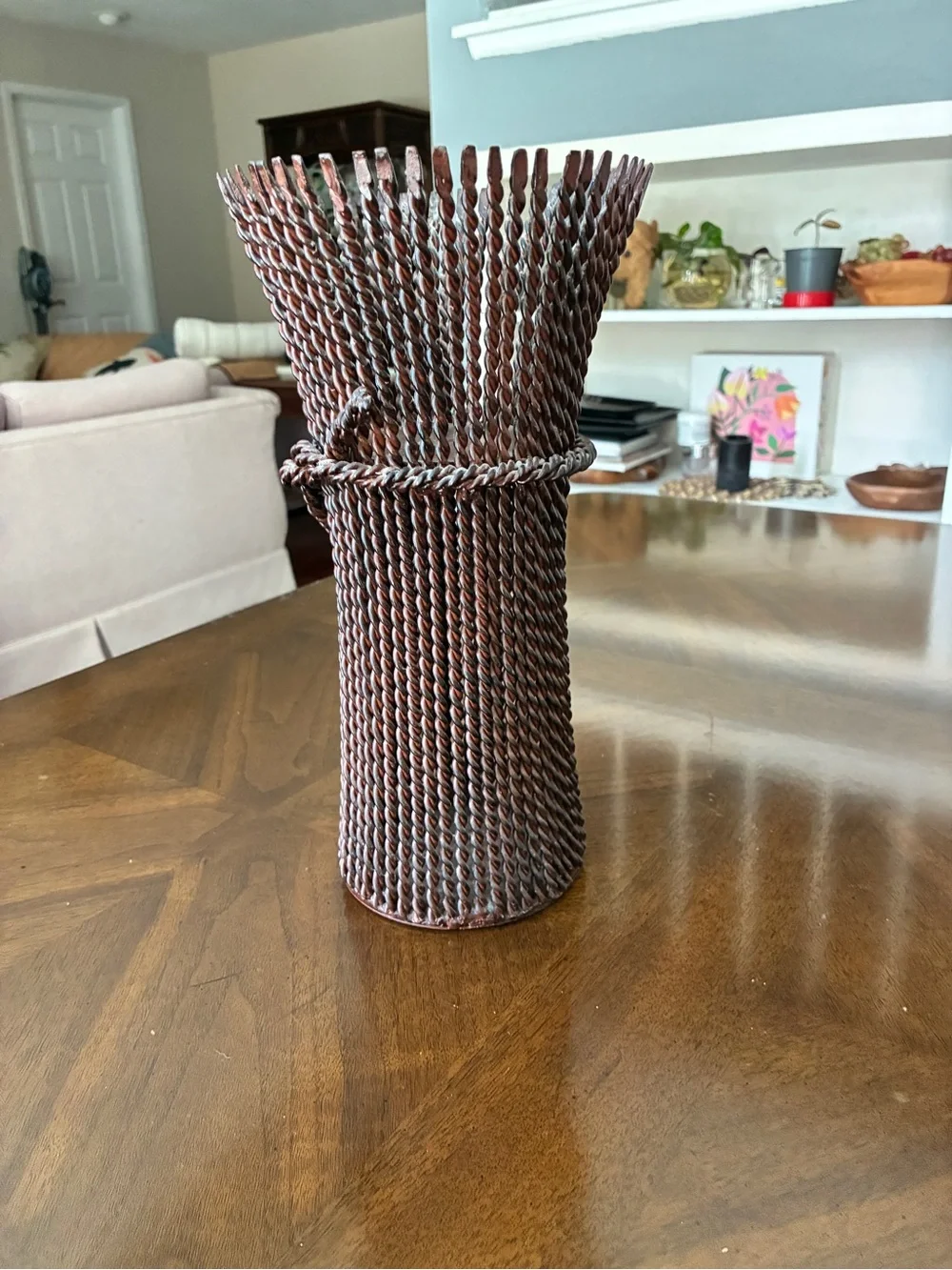 VTG Rustic Twisted Metal Wheat Sheaf Pillar Candle Holder, 11 in.